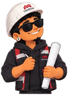 Tagoro, personaje ilustrado de TAGORAS, sosteniendo unos planos